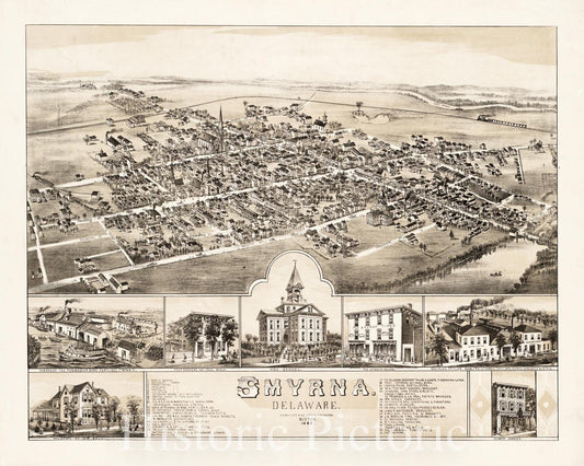 Historical Map, Smyrna, Delaware : 1885, Vintage Wall Art