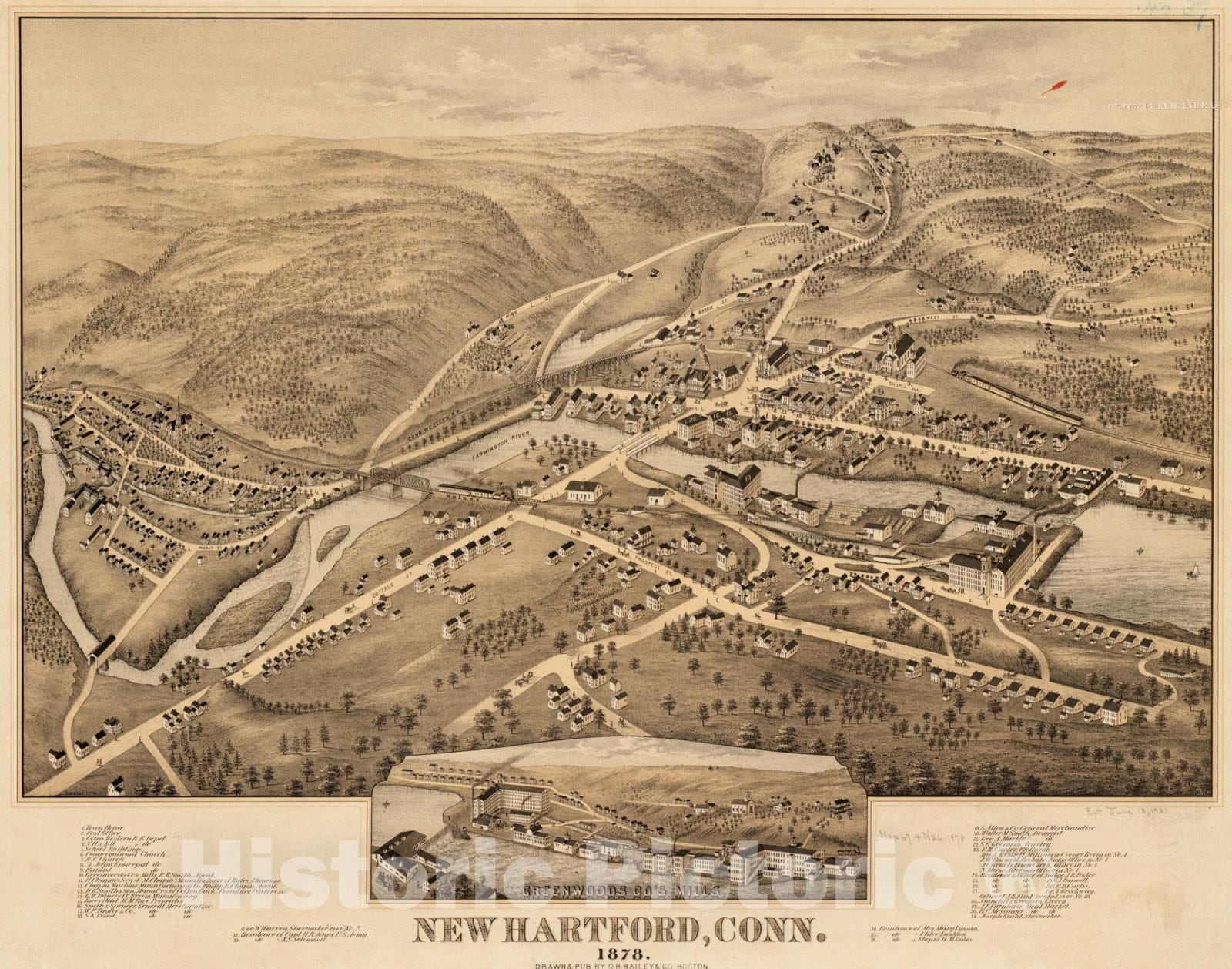Historical Map, New Hartford, Conn : 1878, Vintage Wall Art