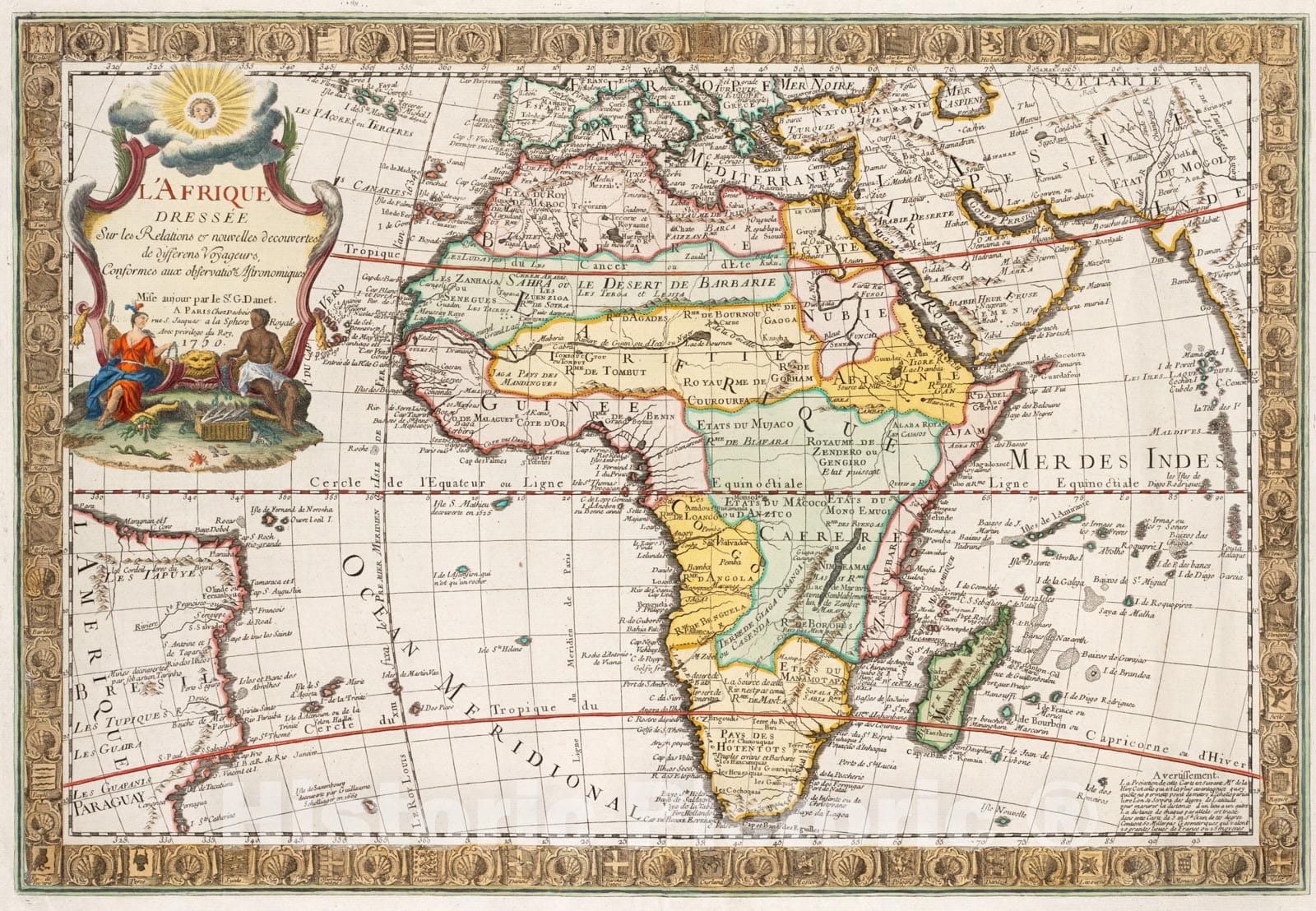 Historical Map, 1750 L'Afrique : dressee sur les Relations e nouvelles decouvertes de differens Voyageurs, conformes aux observations astronomiques, Vintage Wall Art