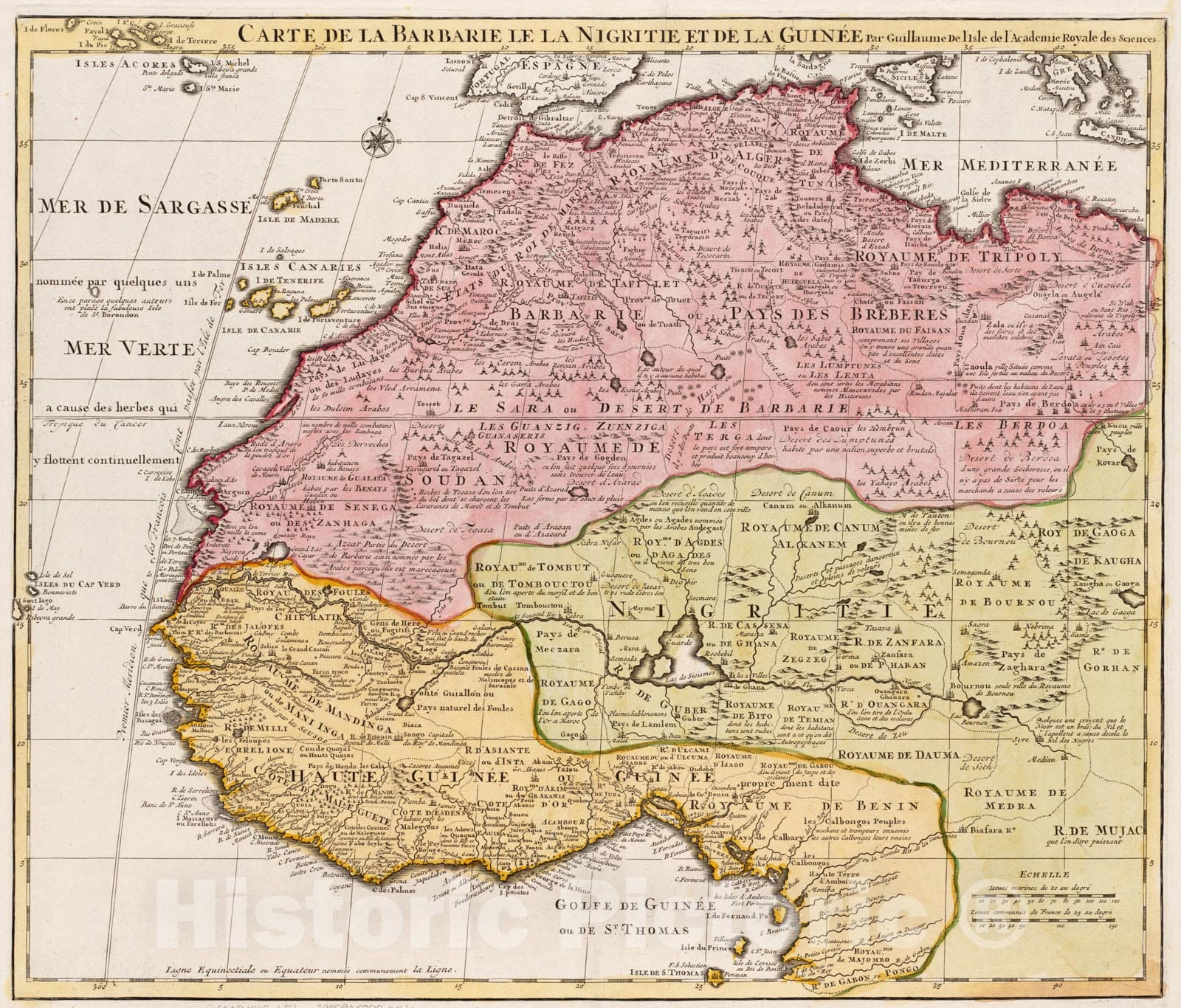 Historical Map, 1707 Carte de la Barbarie le la Nigritie et de la Guinee, Vintage Wall Art