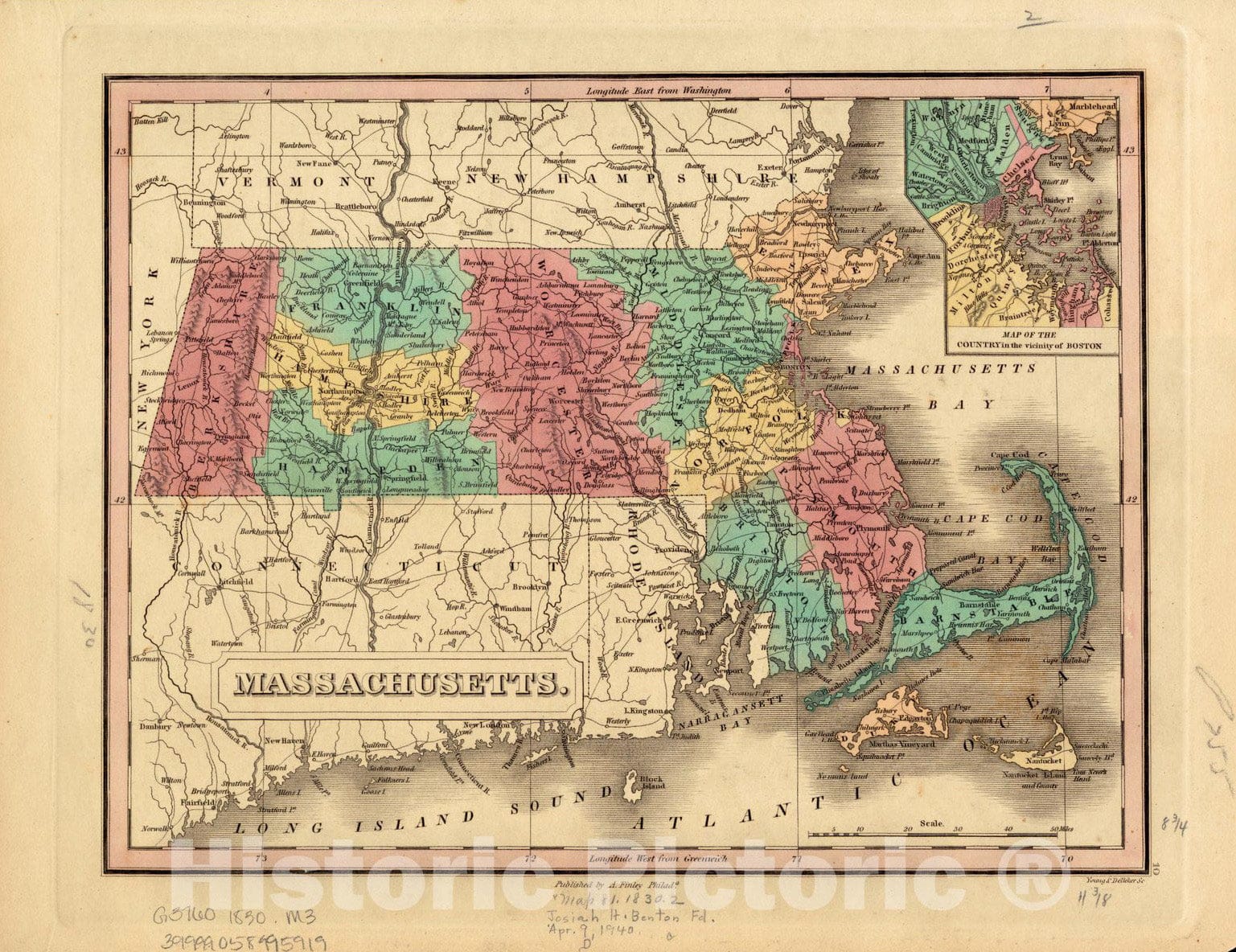 Historical Map, 1830 Massachusetts, Vintage Wall Art