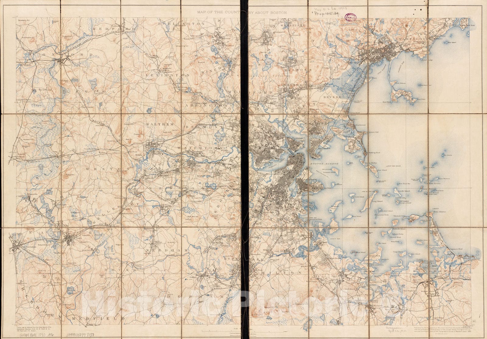 Historical Map, 1890 Map of The Country About Boston, Vintage Wall Art