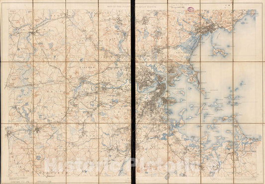 Historical Map, 1890 Map of The Country About Boston, Vintage Wall Art