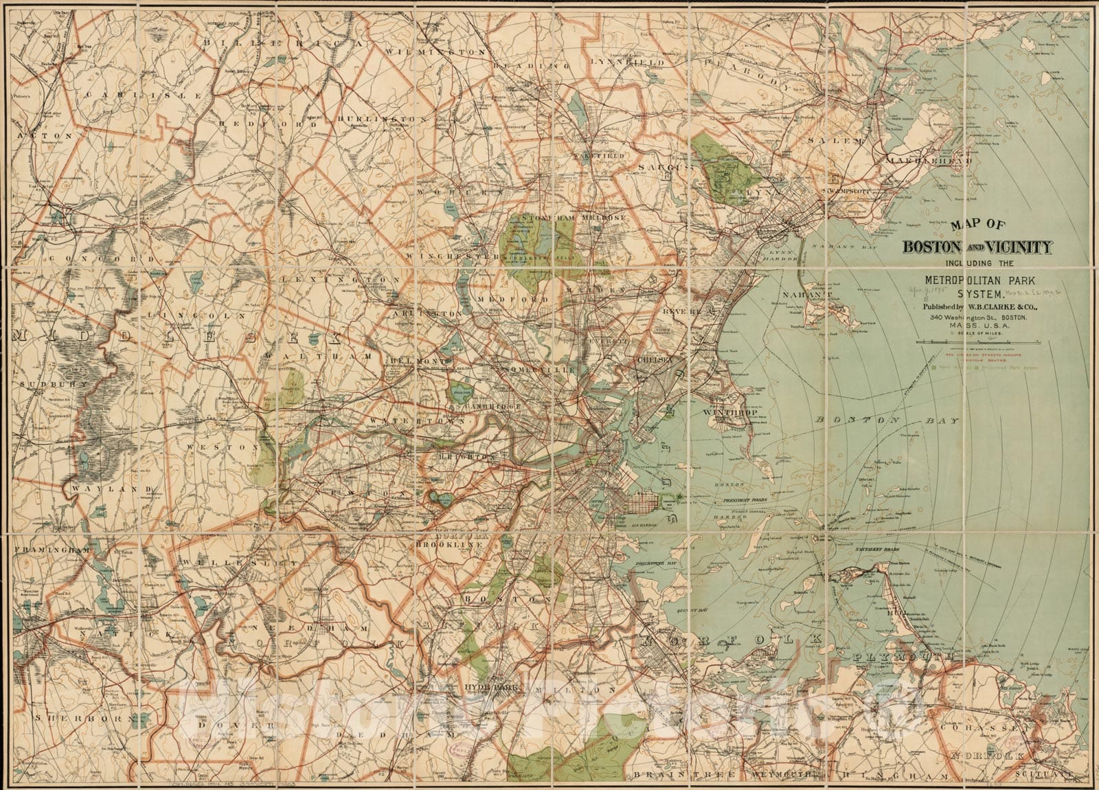 Historical Map, 1894 Map of Boston and Vicinity Including The Metropolitan Park System, Vintage Wall Art