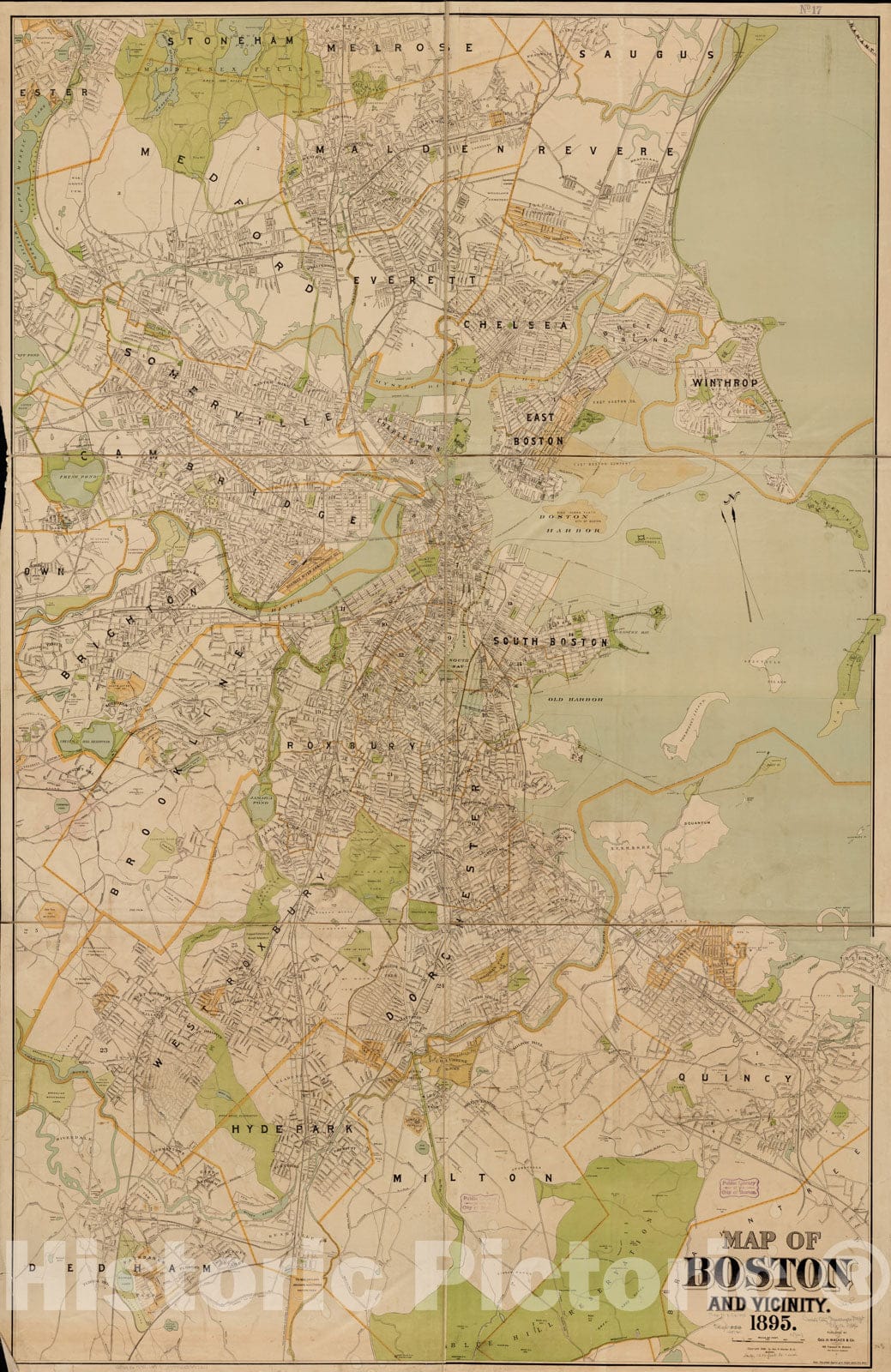 Historical Map, Map of Boston and Vicinity : 1895, Vintage Wall Art