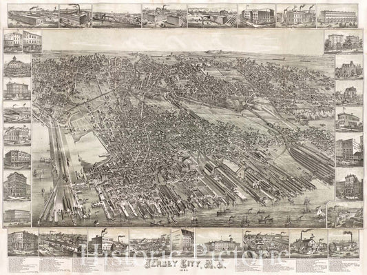 Historical Map, Jersey City, N.J : 1883, Vintage Wall Art