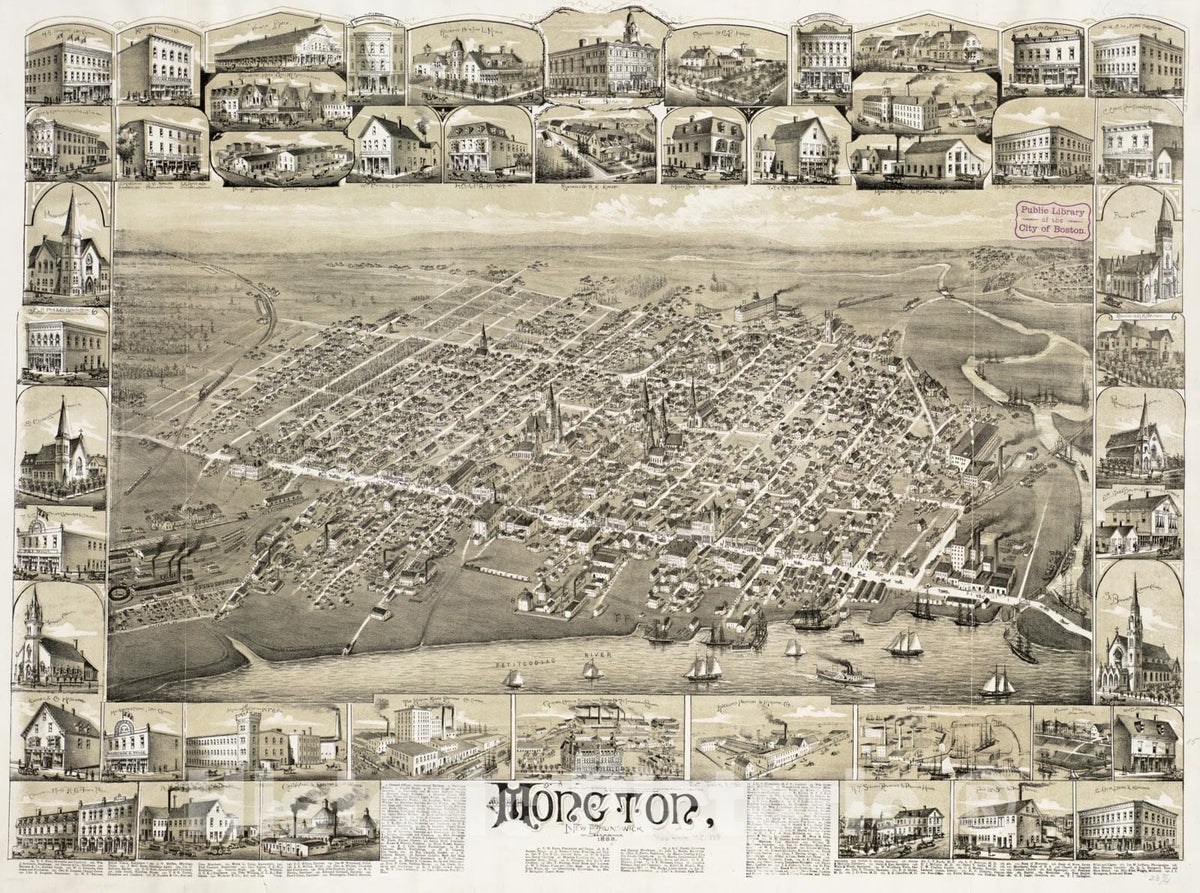 Historical Map, 1888 Moncton, New Brunswick, Vintage Wall Art
