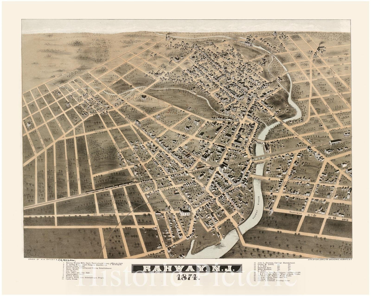 Historical Map, Rahway, N.J : 1874, Vintage Wall Art