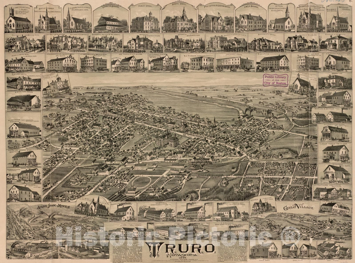 Historical Map, Truro, Nova Scotia : 1889, Vintage Wall Art