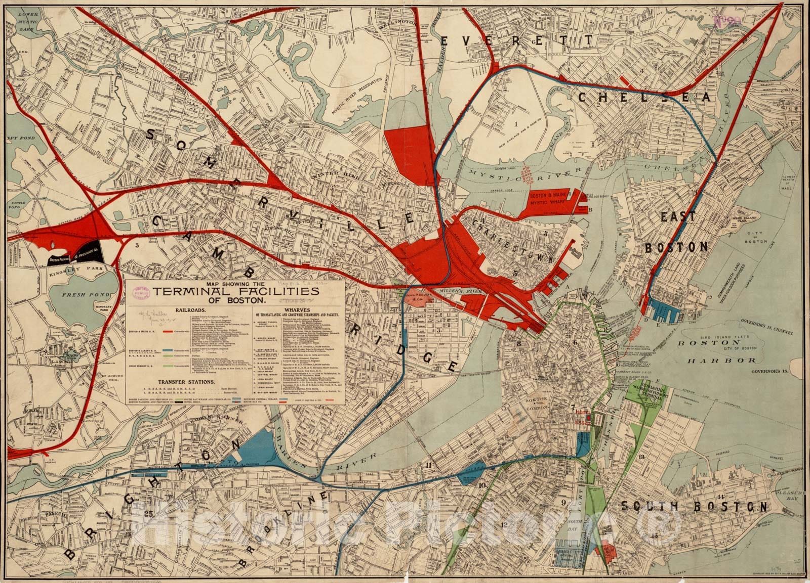 Historical Map, 1902 Map Showing The Terminal Facilities of Boston, Vintage Wall Art