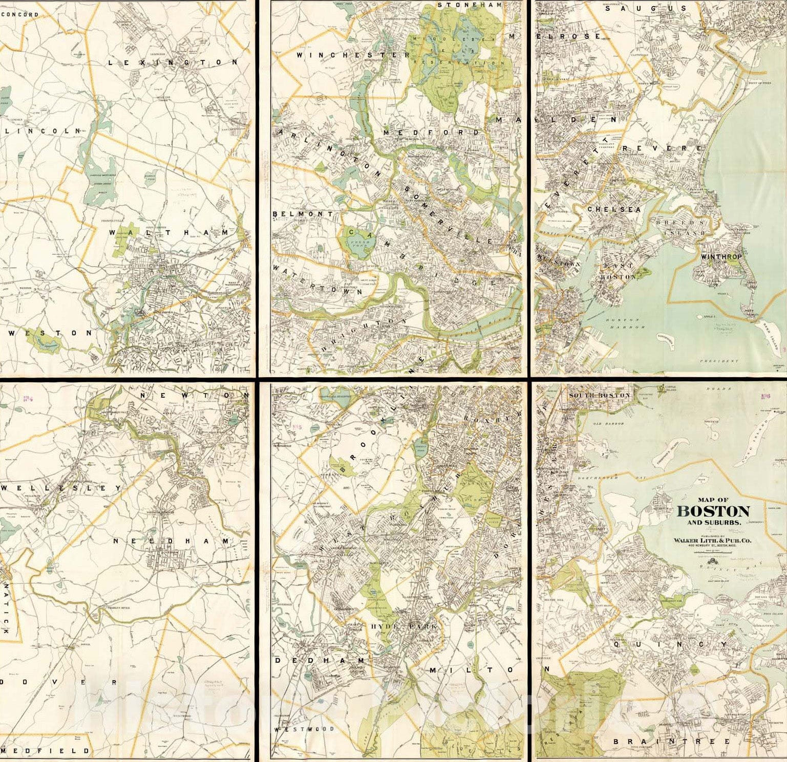 Historical Map, 1913 Map of Boston and Suburbs, Vintage Wall Art