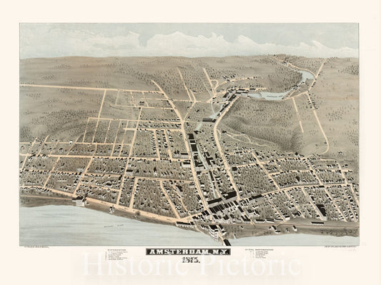 Historical Map, Amsterdam, N.Y : 1875, Vintage Wall Art
