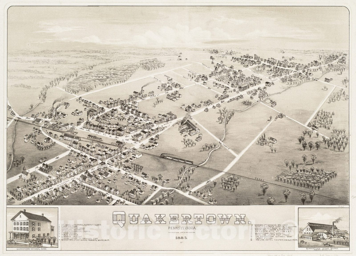 Historical Map, 1885 Quakertown : Pennsylvania, Vintage Wall Art