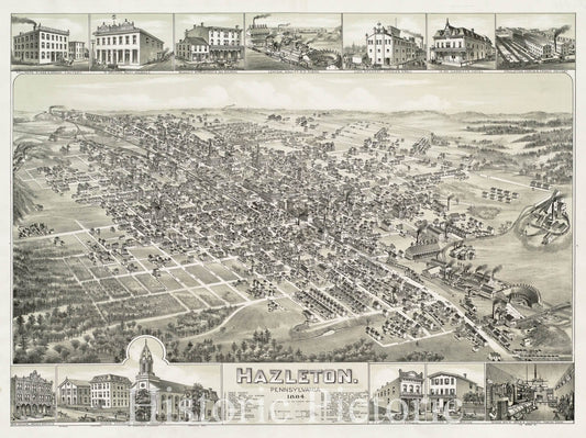 Historical Map, 1884 Hazleton : Pennsylvania, Vintage Wall Art
