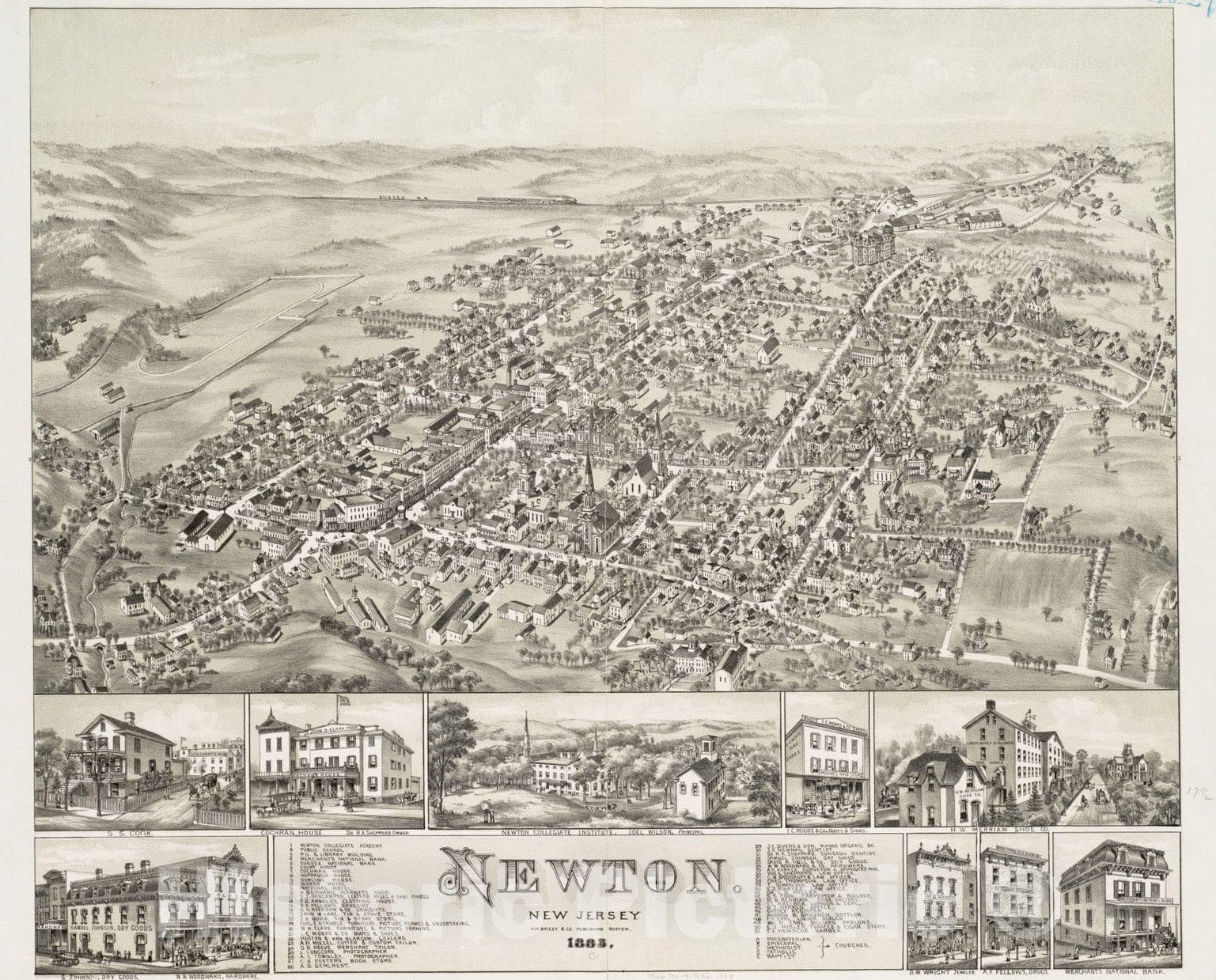 Historical Map, 1883 Newton : New Jersey, Vintage Wall Art