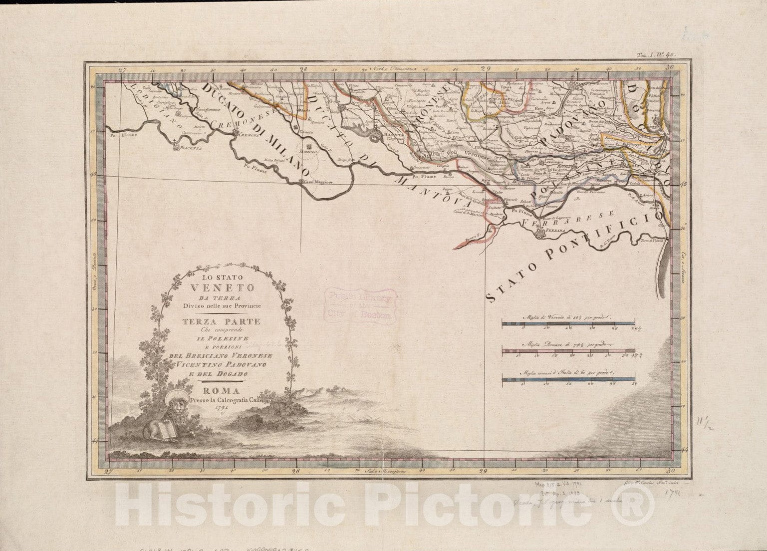 Historical Map, 1792 Lo Stato Veneto da Terra diviso Nelle sue provincie : Terza Parte Che comprende il polesine e porzioni del Bresciano Veronese Vicentino Padovano e del Dogado Reprint