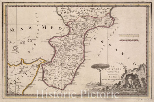 Historical Map, 1792 La Calabria ulteriore, Vintage Wall Art