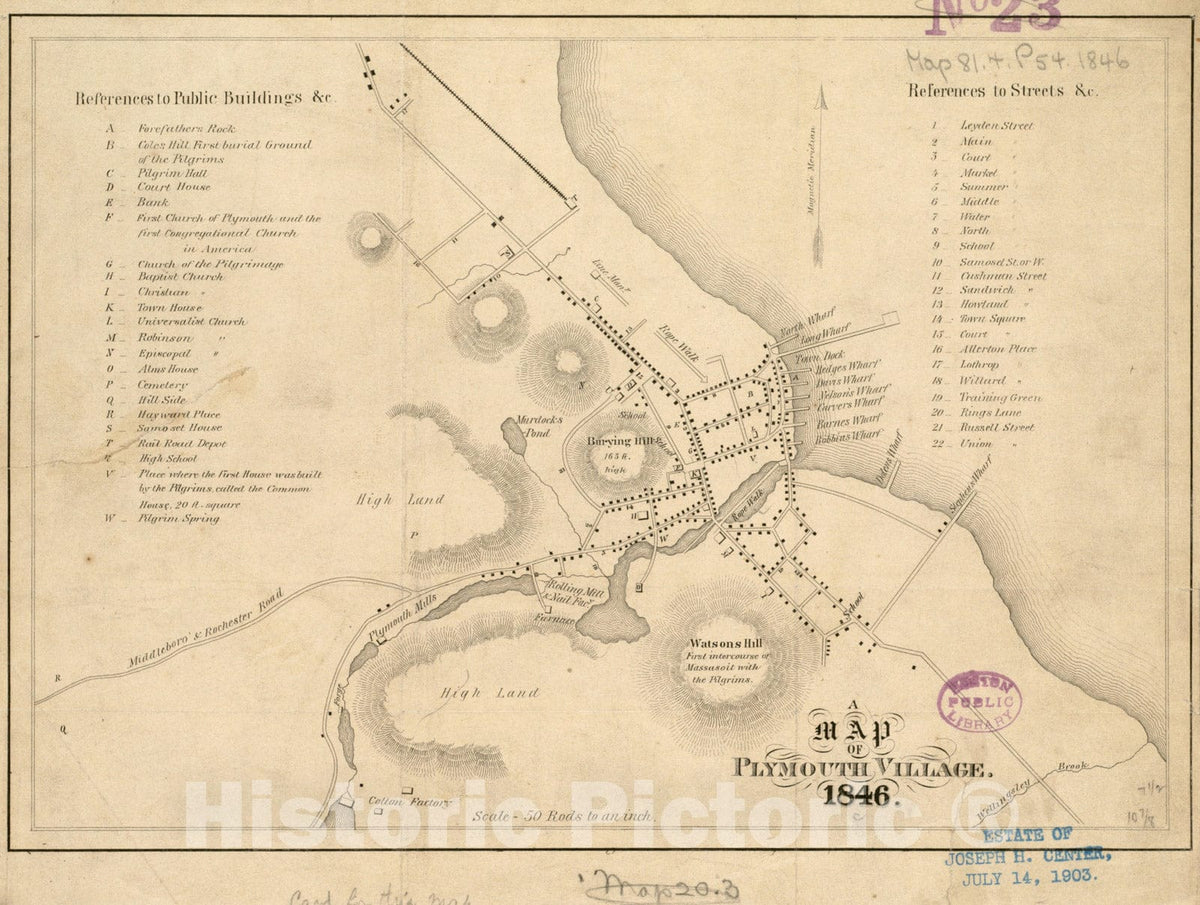 Historical Map, A map of Plymouth Village : 1846, Vintage Wall Art