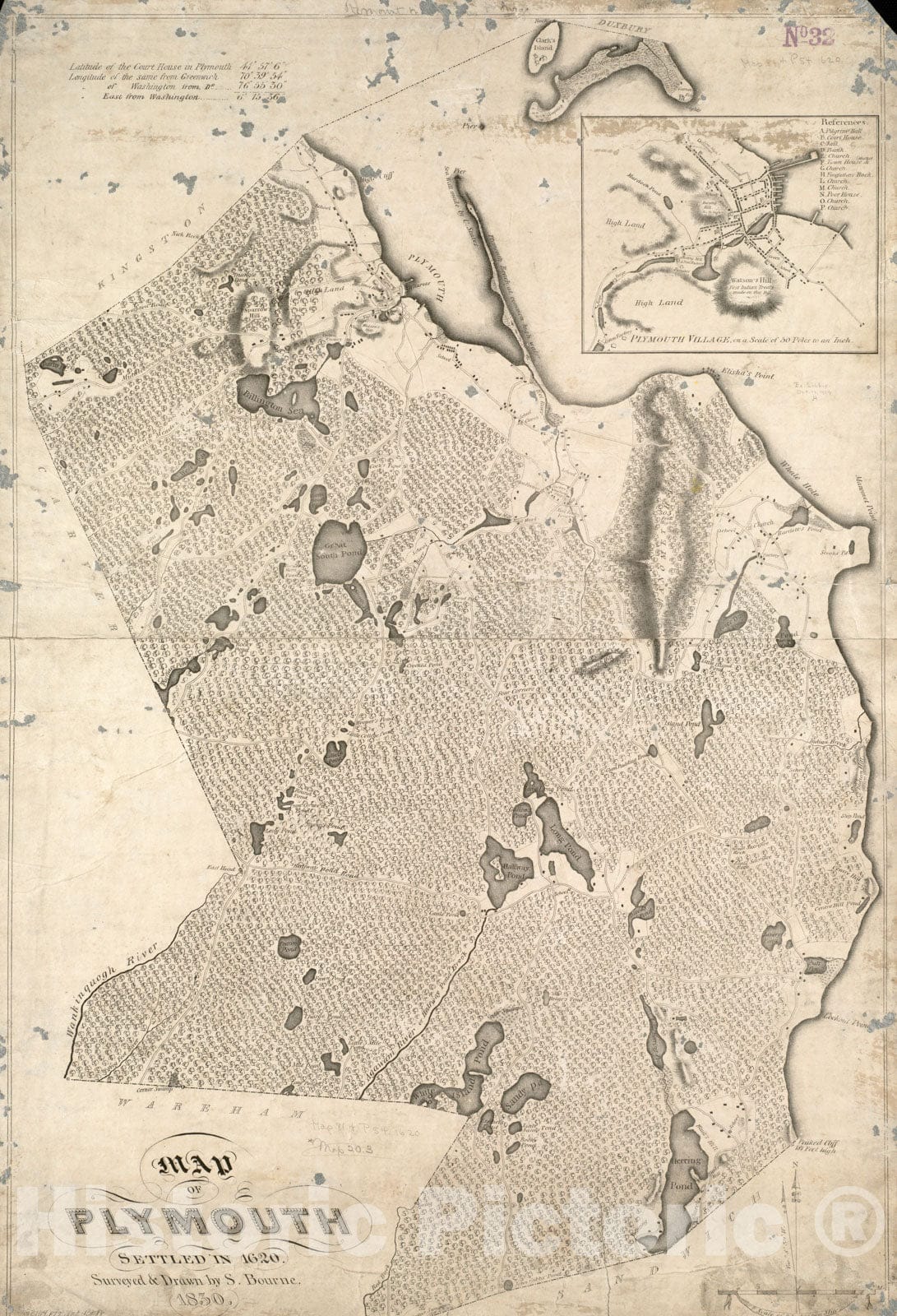 Historical Map, Map of Plymouth Settled in 1620, Vintage Wall Art