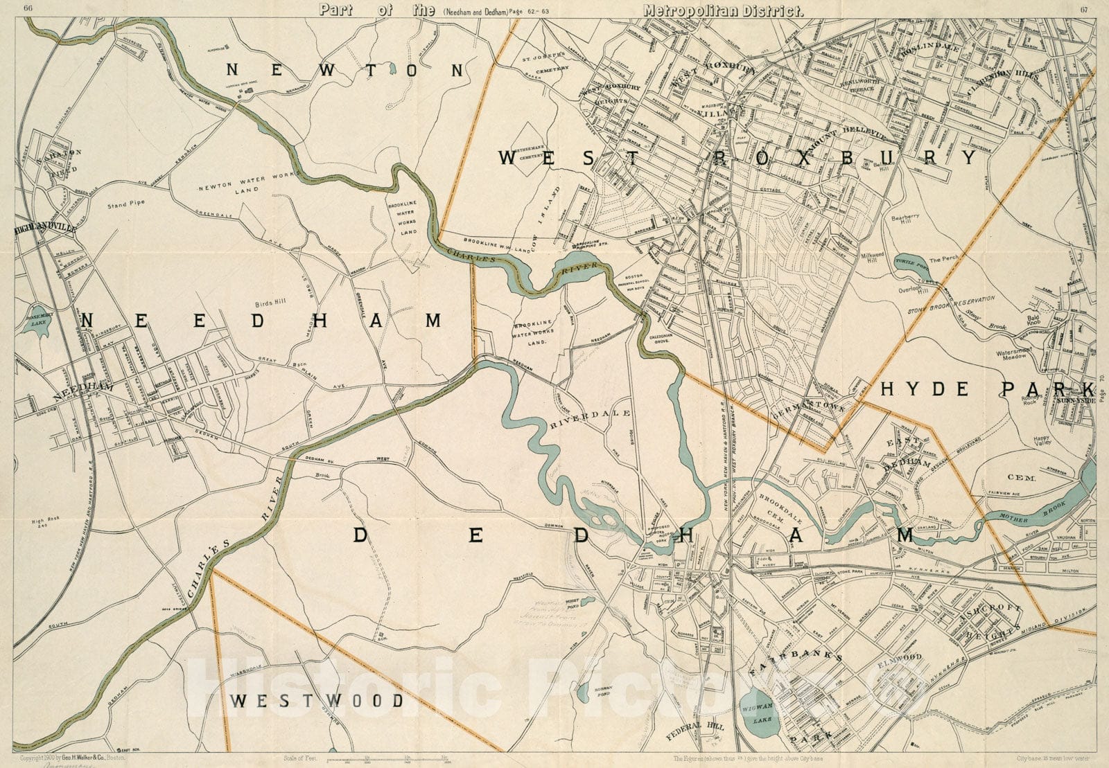 Historical Map, ca. 1900 Part of The Metropolitan District, Vintage Wall Art