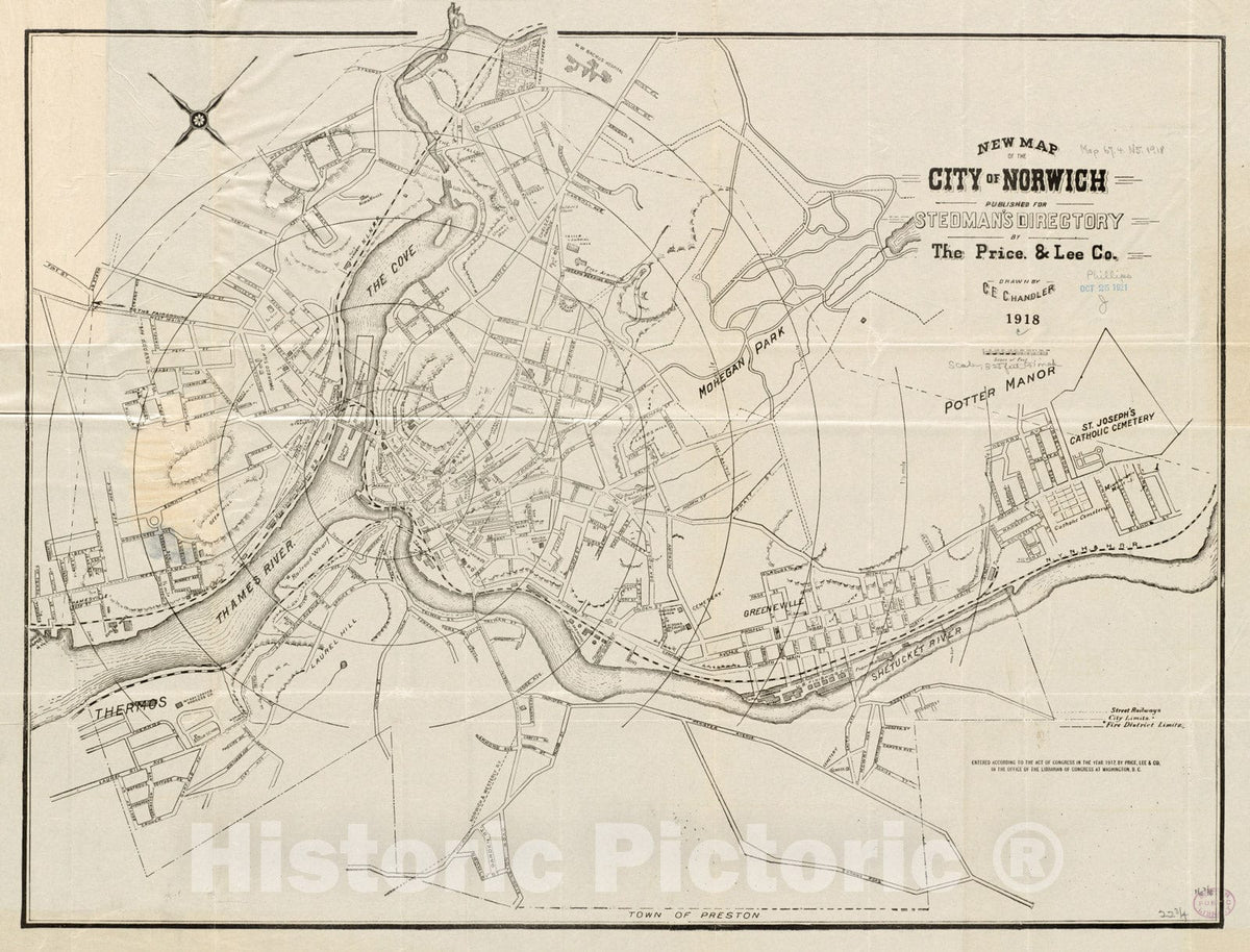 Historical Map, 1918 New map of the city of Norwich, Vintage Wall Art