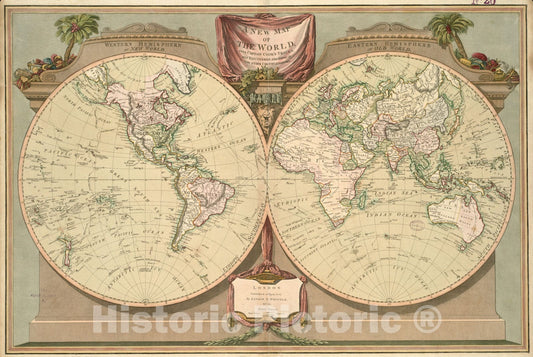 Historical Map, 1812 A New map of The World, with Captain Cook's Tracks, his Discoveries and Those of The Other circumnavigators, Vintage Wall Art