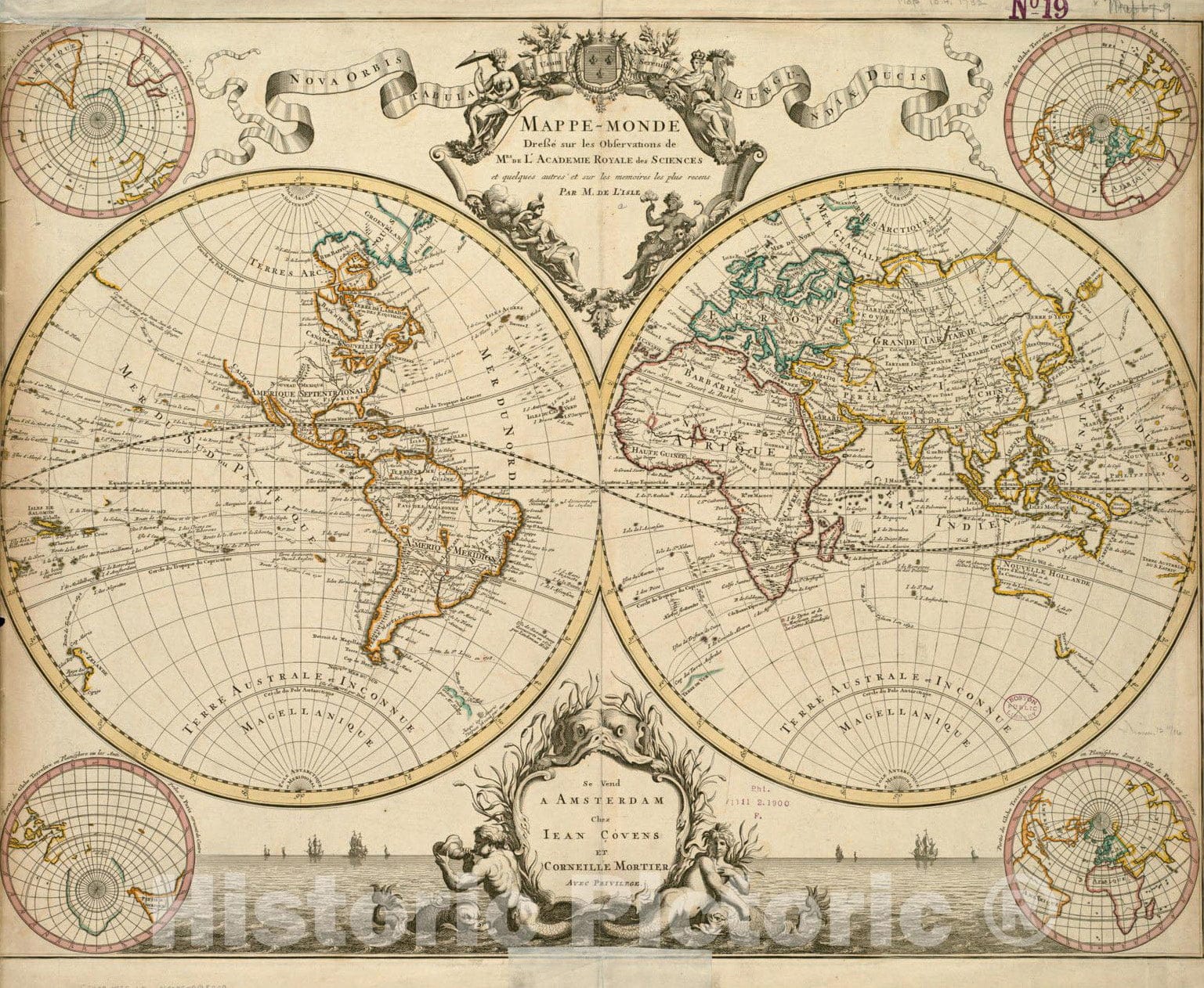 Historical Map, 1732 Mappe-Monde, Vintage Wall Art