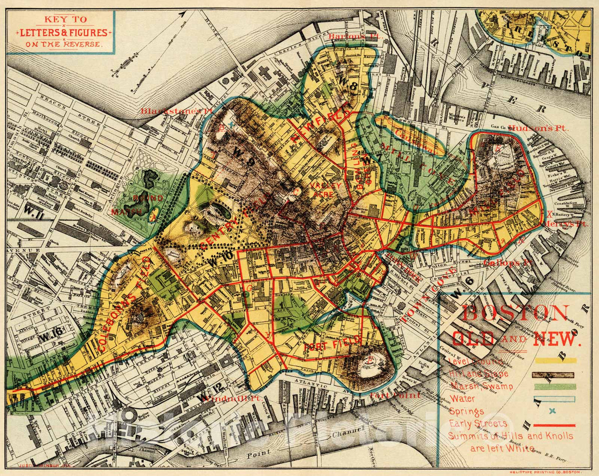 Historical Map, 1880 Boston Old and New, Vintage Wall Art