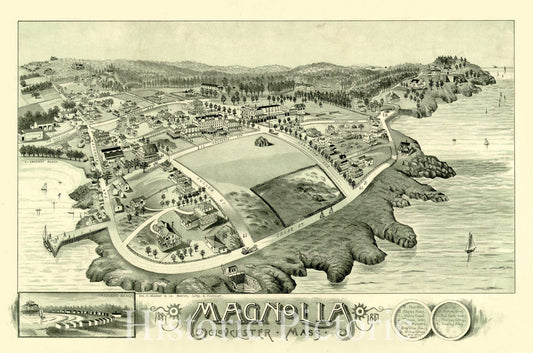 Historical Map, 1887 Magnolia, Gloucester, Mass, Vintage Wall Art