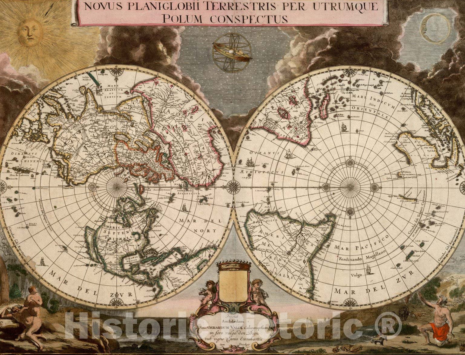 Historical Map, 1695 Nouus Planiglobii terrestris per utrumque polum Conspectus, Vintage Wall Art