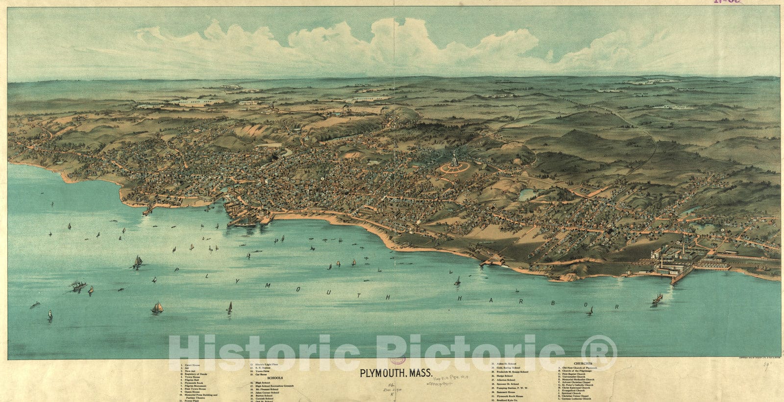 Historical Map, 1910 Plymouth, Mass, Vintage Wall Art