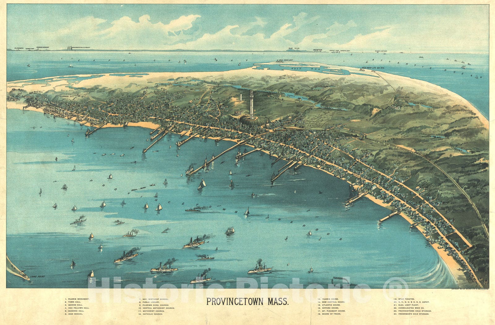 Historical Map, ca. 1910 Provincetown, Mass, Vintage Wall Art