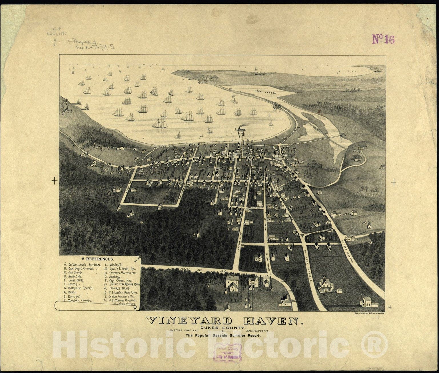 Historical Map, 1893 Vineyard Haven, Dukes County, Martha's Vineyard, Massachusetts : The Popular Seaside Summer Resort, Vintage Wall Art