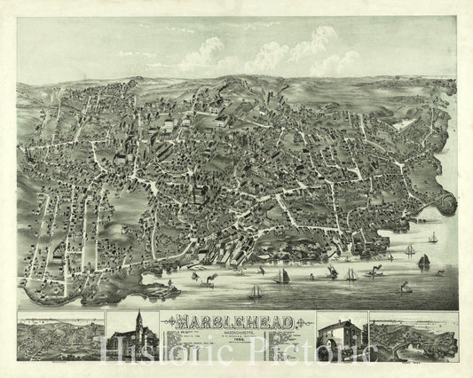 Historical Map, 1882 Marblehead, Massachusetts, Vintage Wall Art