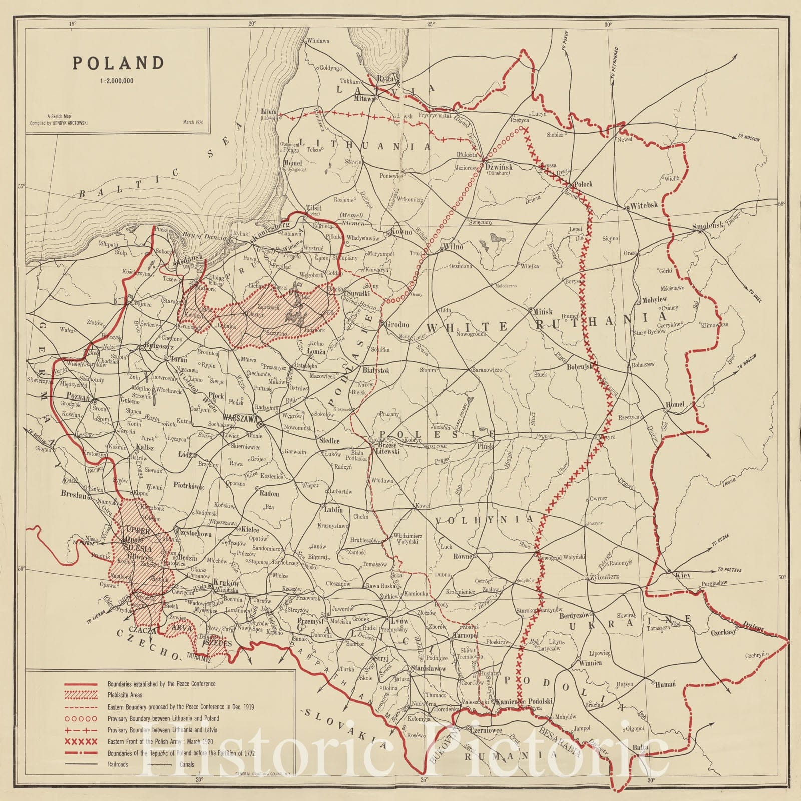 Historical Map, 1920 Poland, Vintage Wall Art