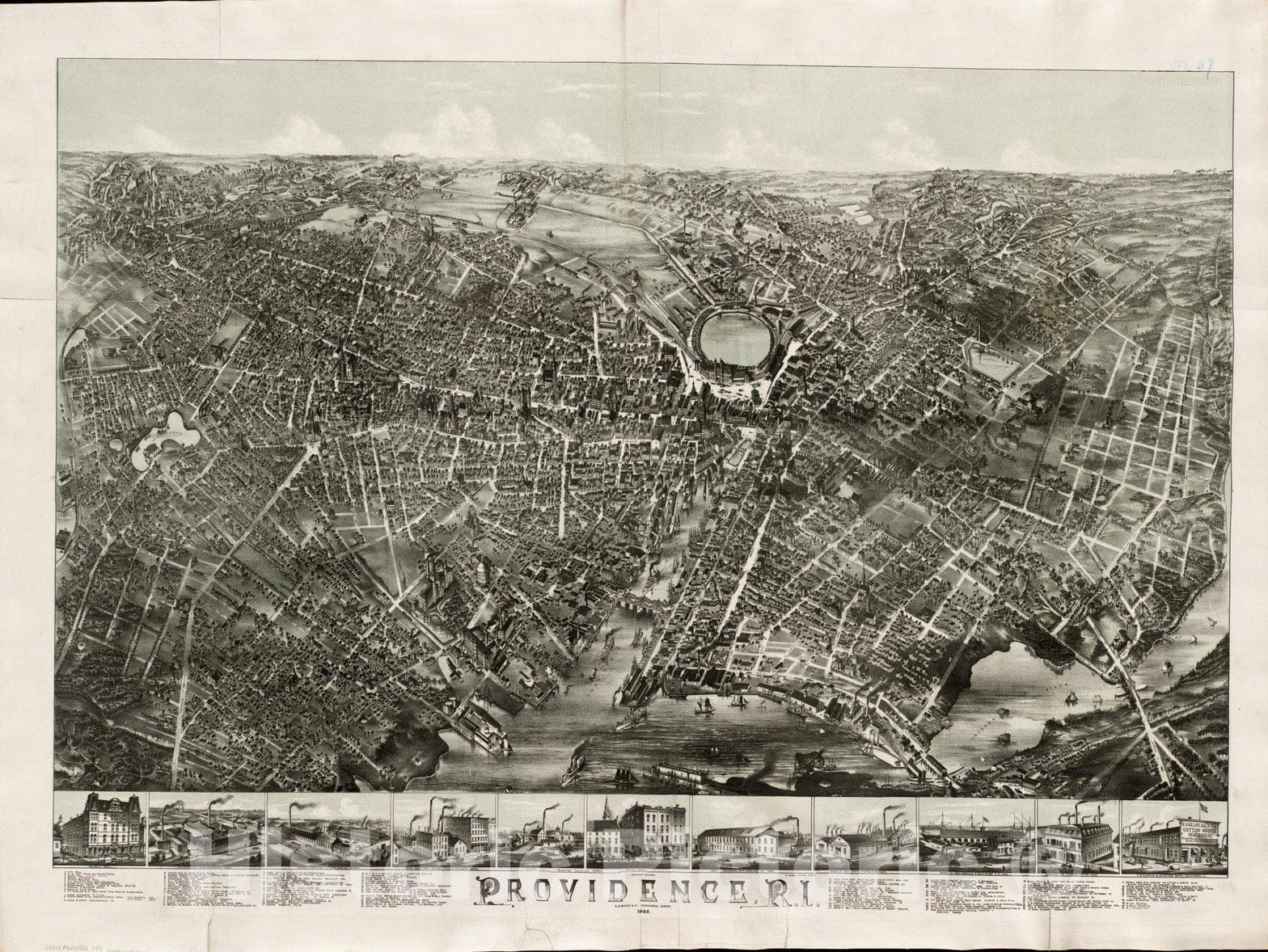 Historical Map, 1882 Providence, R.I, Vintage Wall Art