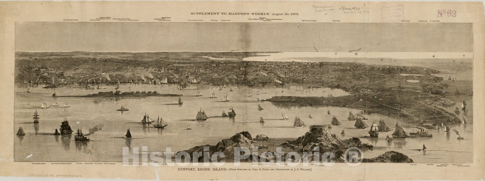 Historical Map, 1873 Newport, Rhode Island, Vintage Wall Art
