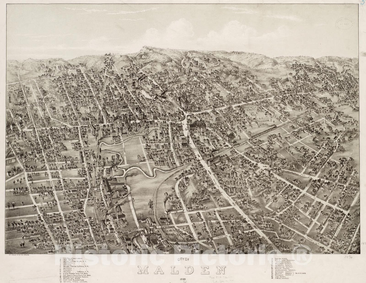 Historical Map, City of Malden : 1881, Vintage Wall Art