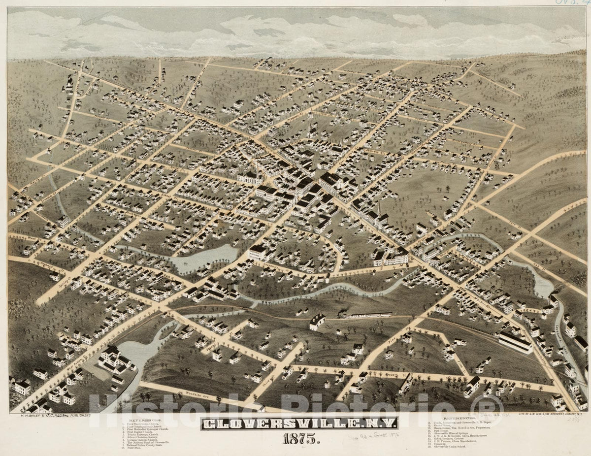 Historical Map, Gloversville, N.Y : 1875, Vintage Wall Art