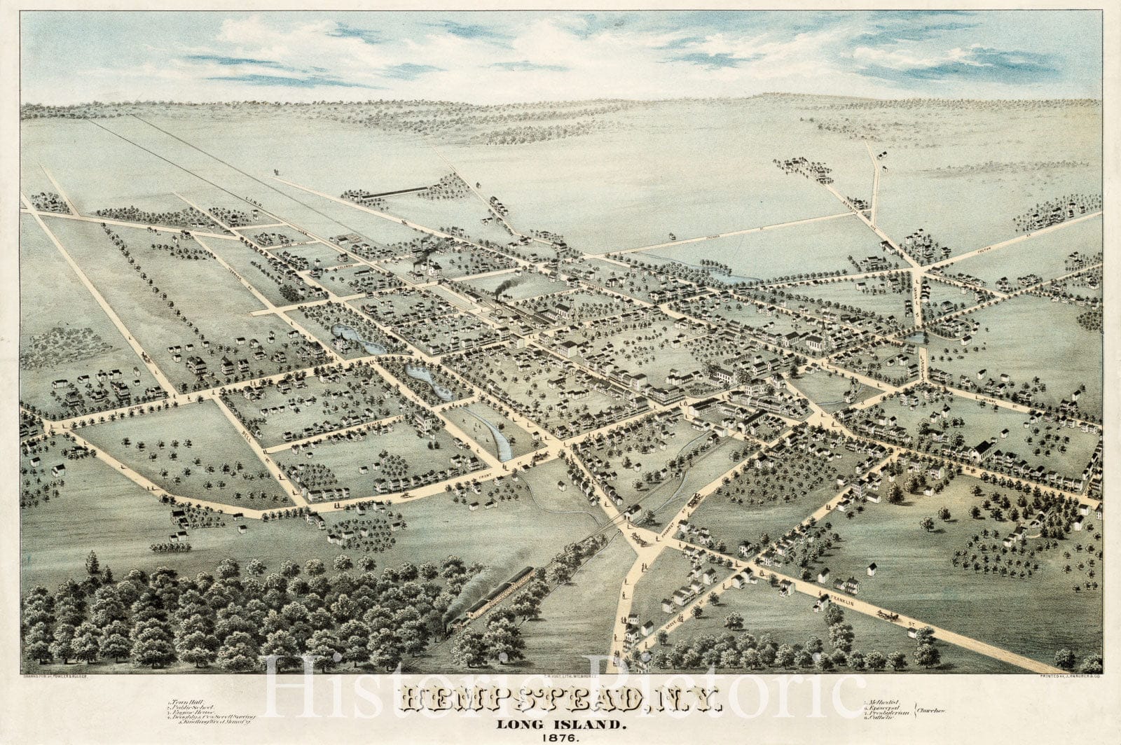 Historical Map, Hempstead, N.Y : Long Island, 1876, Vintage Wall Art