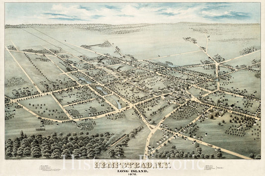 Historical Map, Hempstead, N.Y : Long Island, 1876, Vintage Wall Art