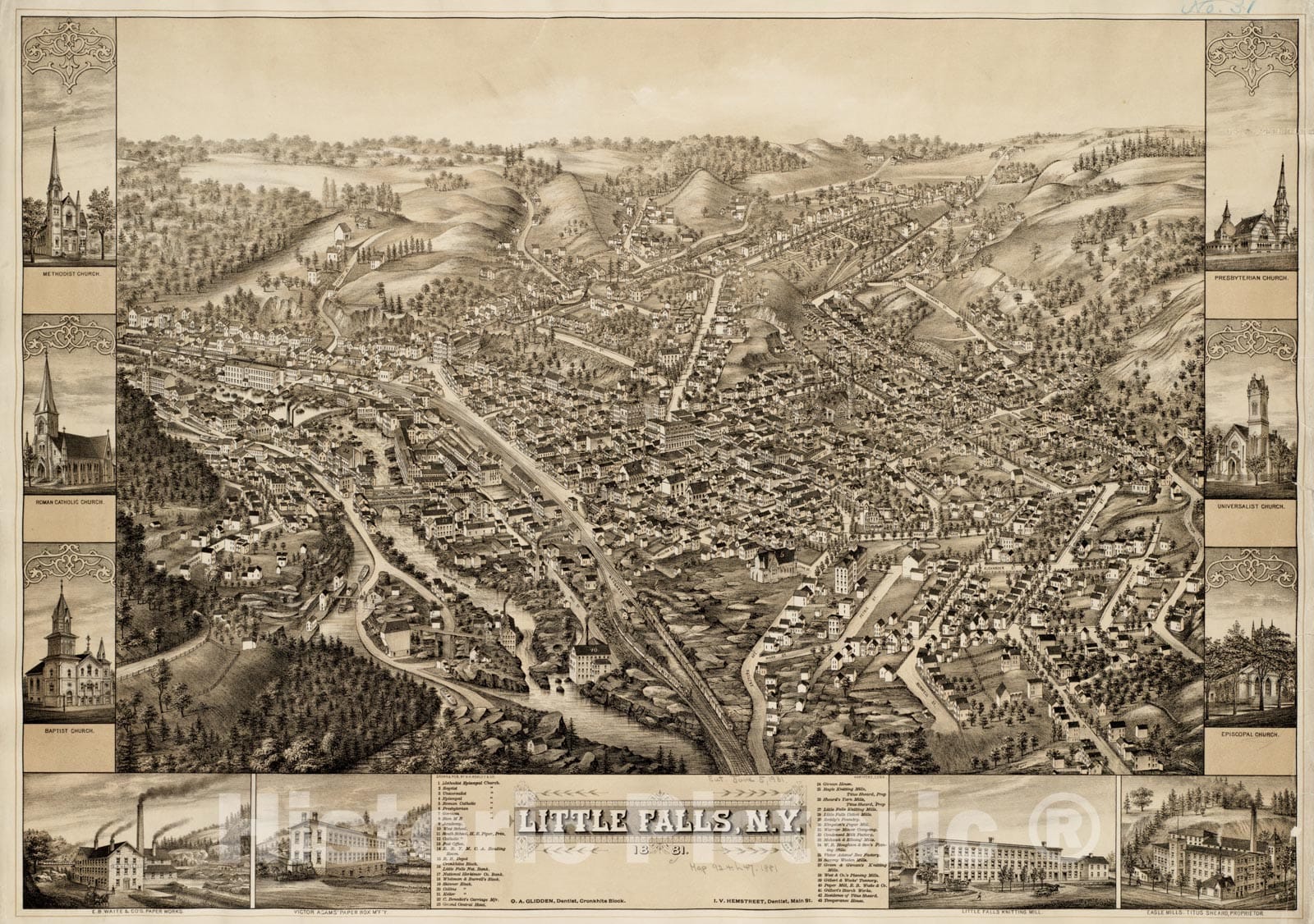 Historical Map, Little Falls, N.Y : 1881, Vintage Wall Art