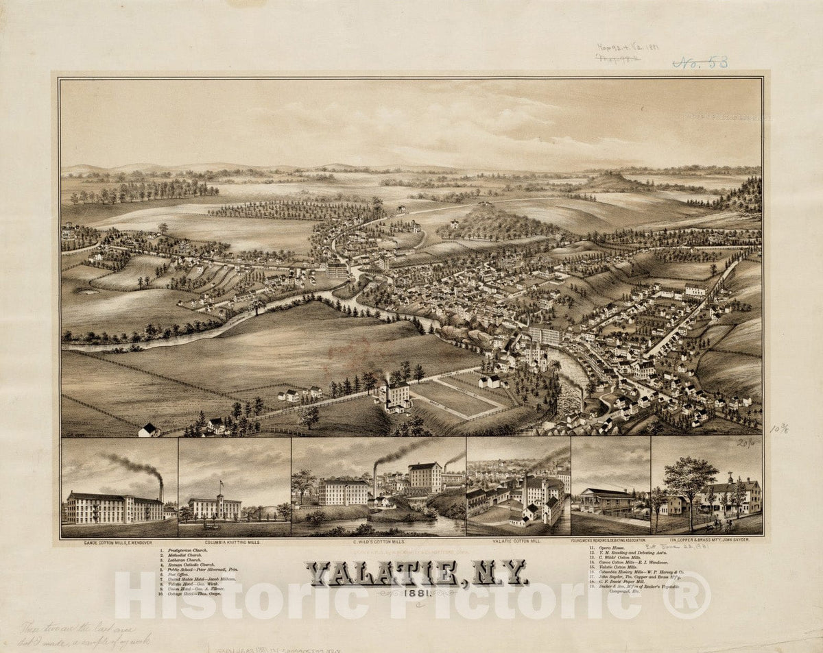 Historical Map, Valatie, N.Y : 1881, Vintage Wall Art
