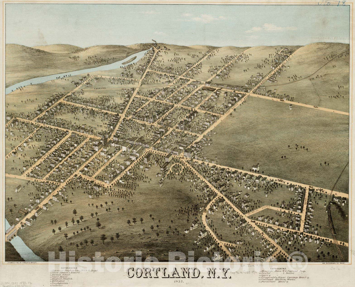 Historical Map, Cortland, N.Y : 1873, Vintage Wall Art