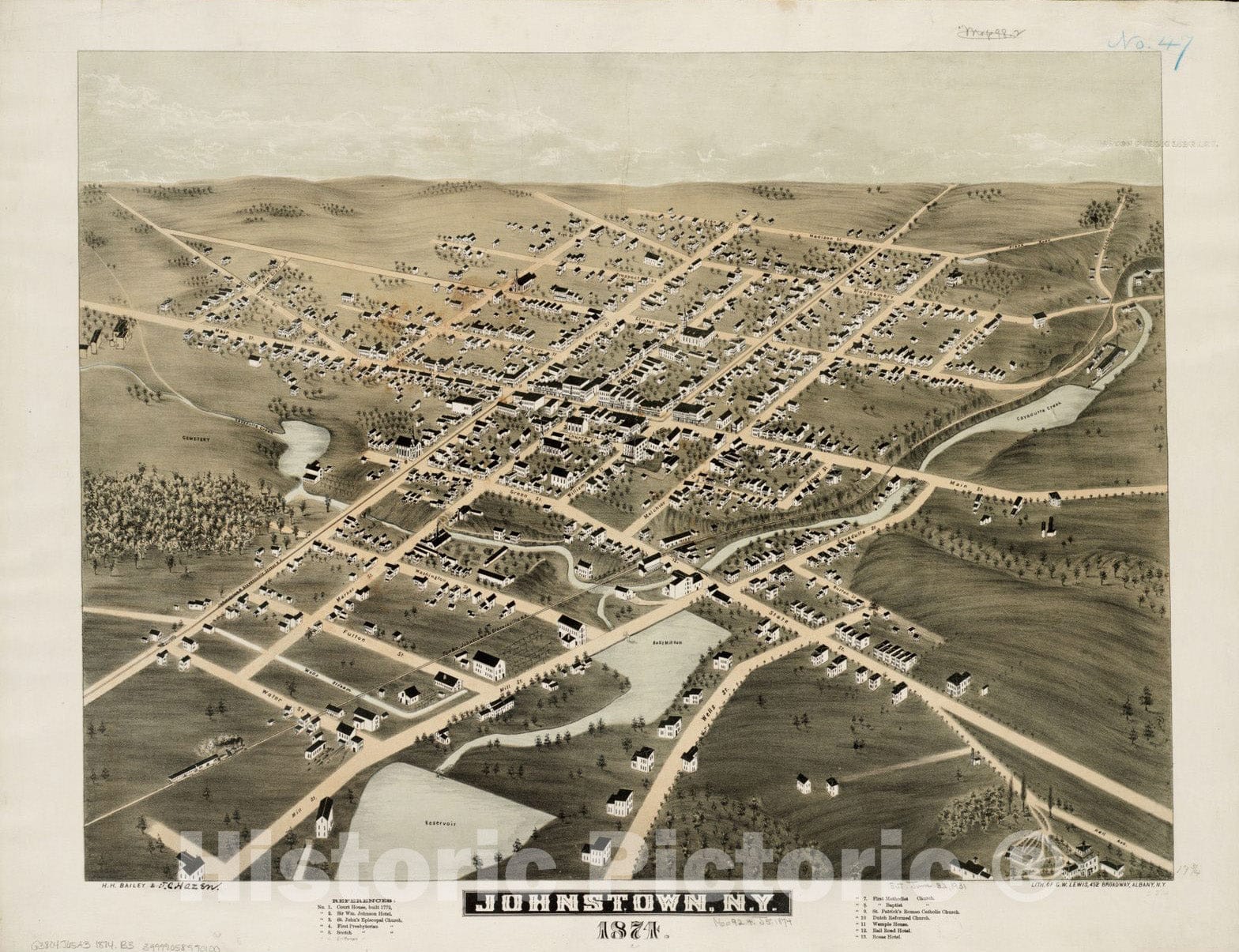 Historical Map, Johnstown, N.Y : 1874, Vintage Wall Art