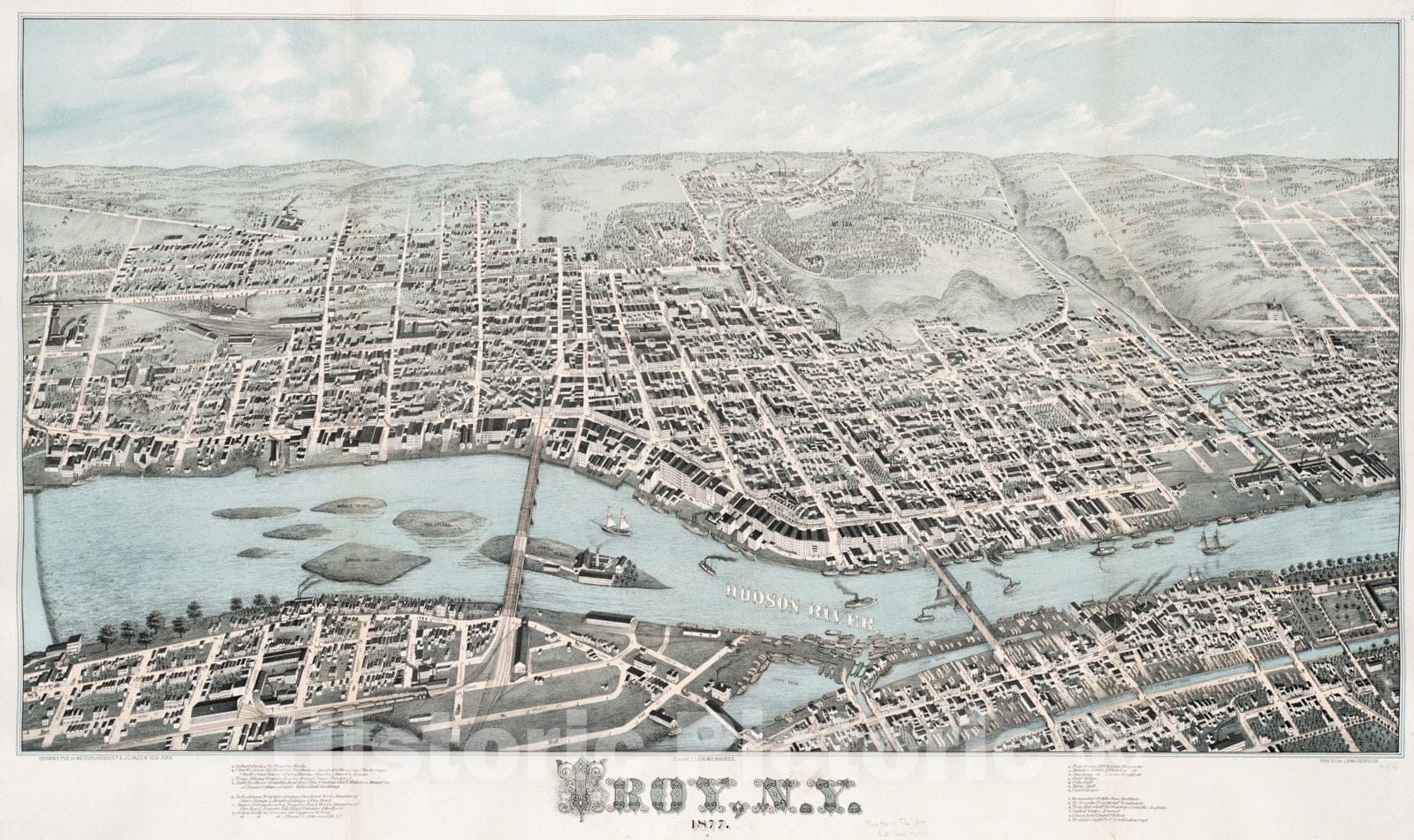 Historical Map, Troy, N.Y : 1877, Vintage Wall Art