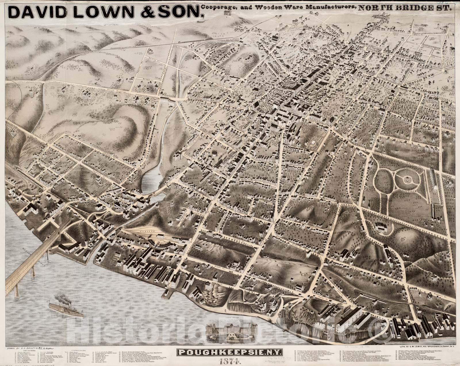 Historical Map, Poughkeepsie, N.Y : 1874, Vintage Wall Art