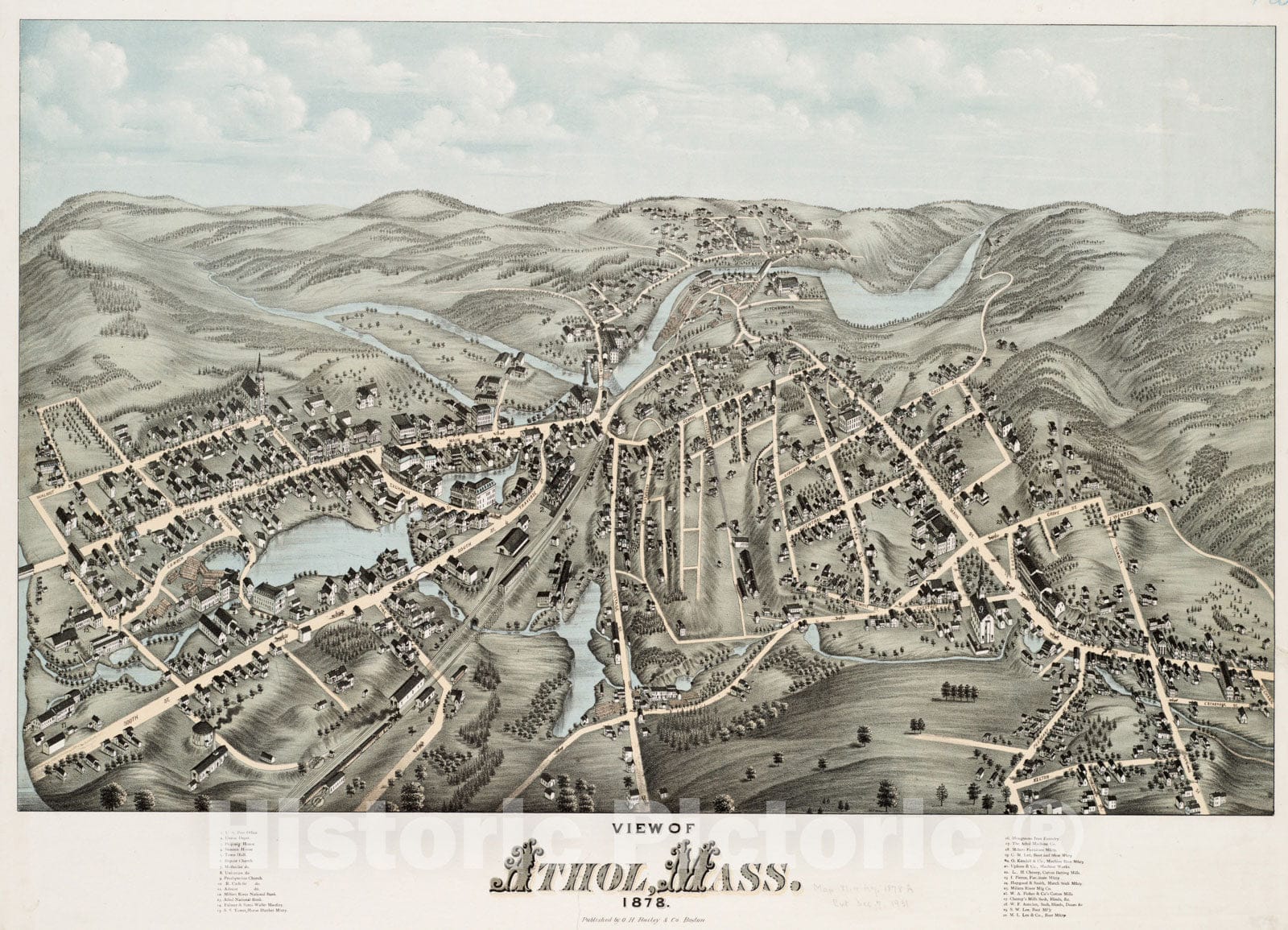 Historical Map, View of Athol, Mass : 1878, Vintage Wall Art