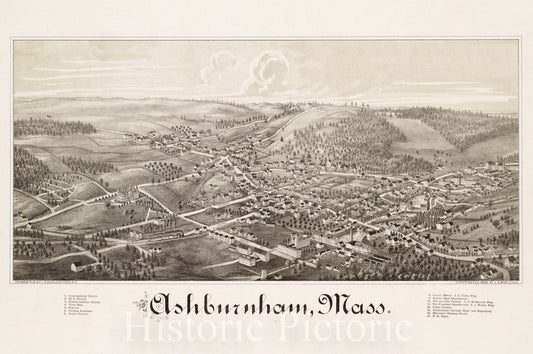Historical Map, ca. 1886 Ashburnham, Mass, Vintage Wall Art