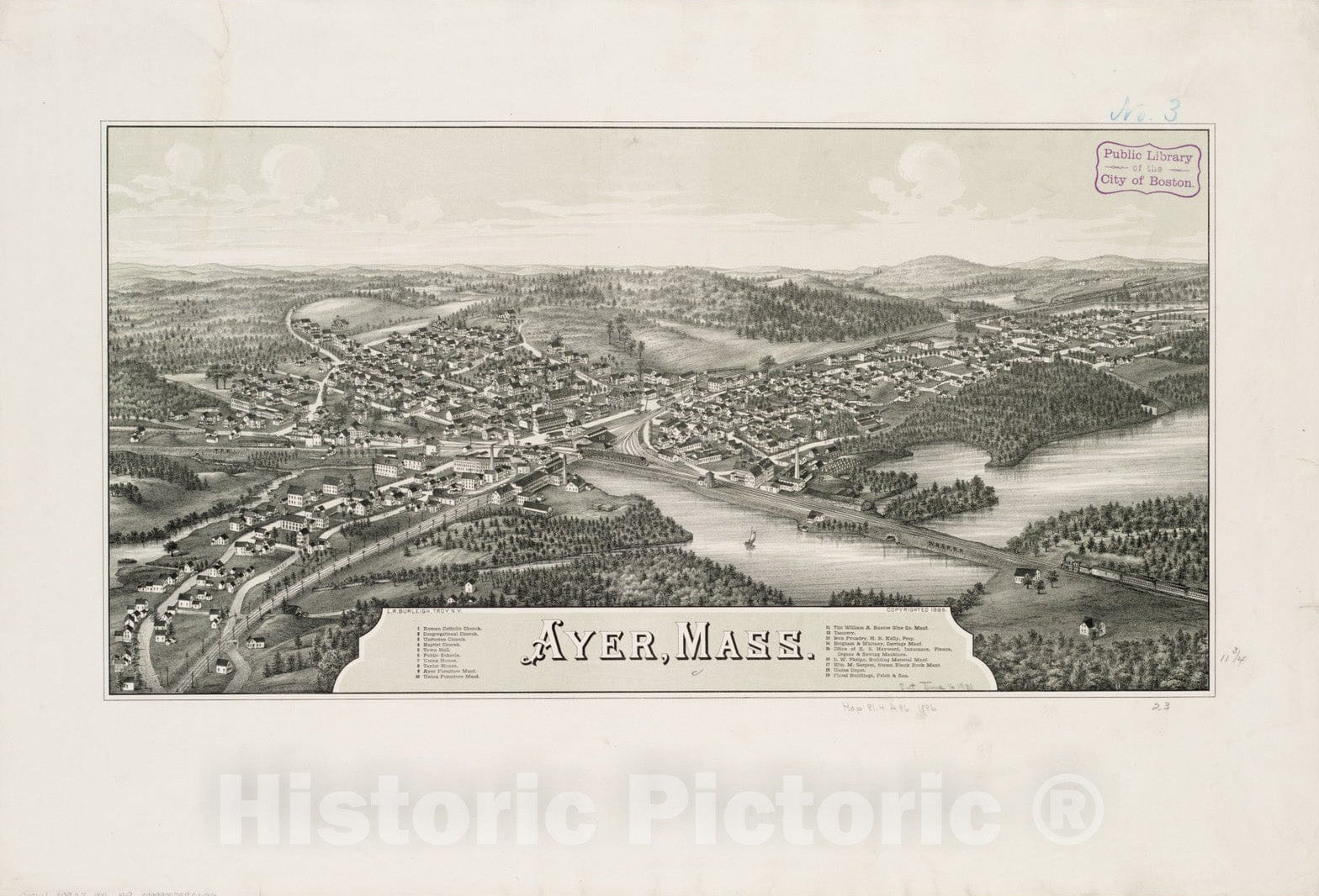 Historical Map, ca. 1886 Ayer, Mass, Vintage Wall Art